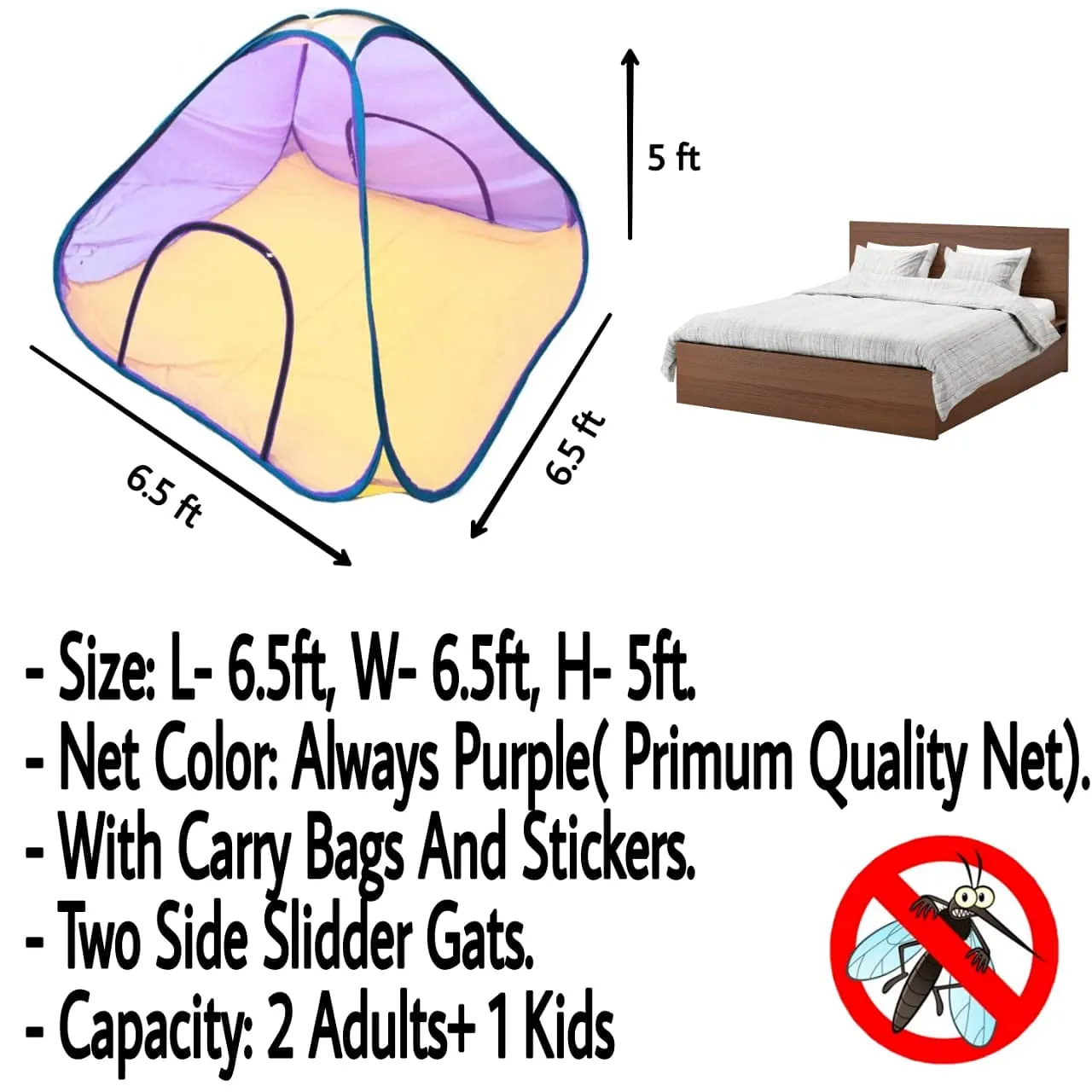 Aim Emporium Polyester Adults Double Bed Foldable Mosquito Net (Purple) (6.5'ft x 6.5'ft x 5'ft) Before Must Watch Product Video.