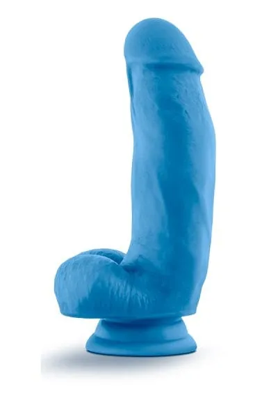 Blush Neo Neon Blue Elite 7 Inch Silicone Dual Density Cock with Balls