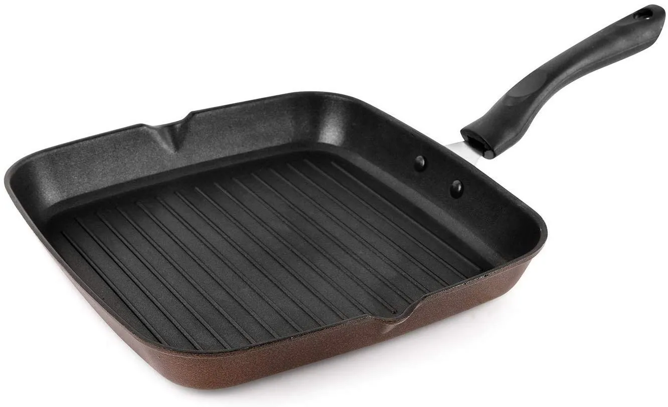 Cello Aluminium Non Stick Grill Pan Square Black- Gas Stove Compatible Only , Maroon