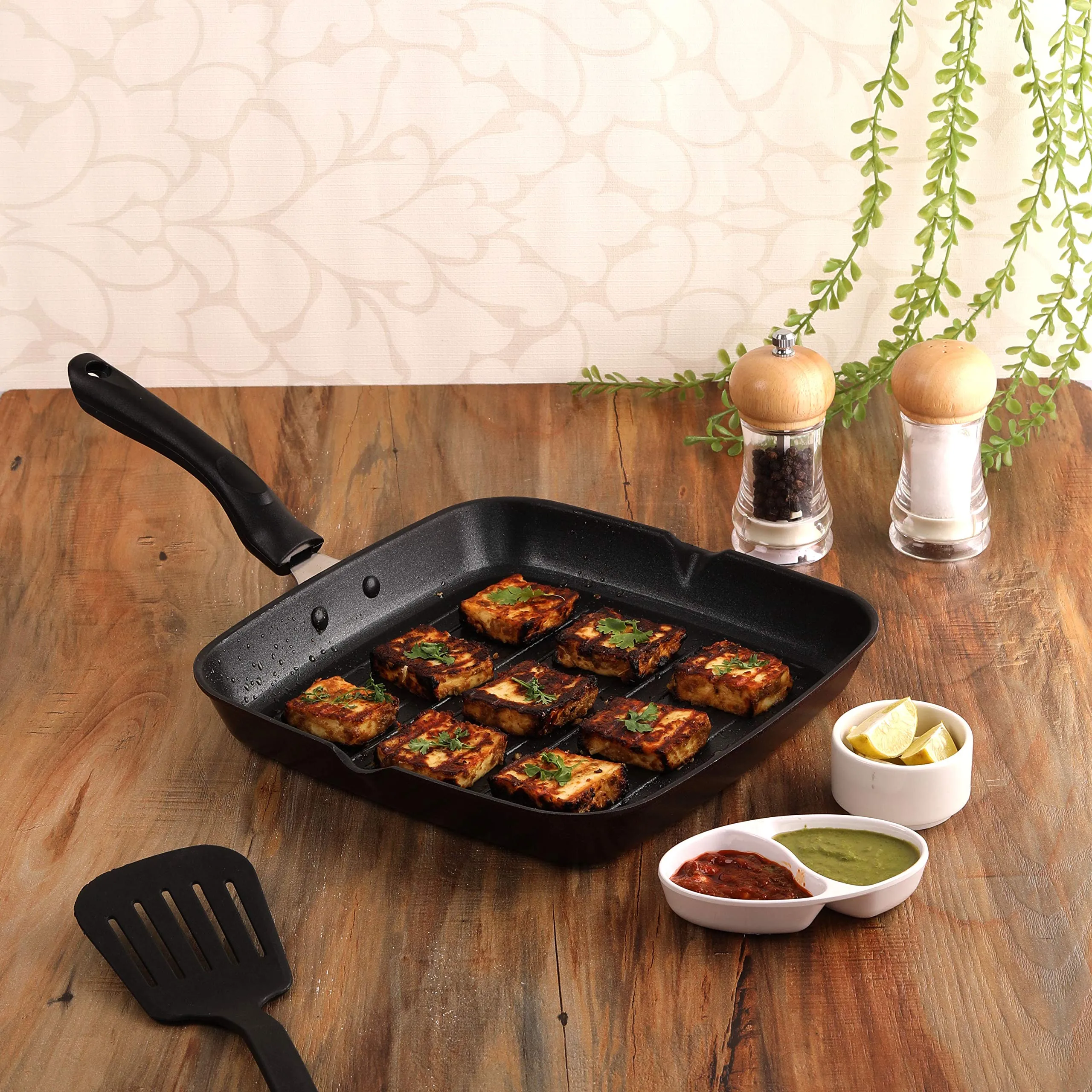 Cello Aluminium Non Stick Grill Pan Square Black- Gas Stove Compatible Only , Maroon