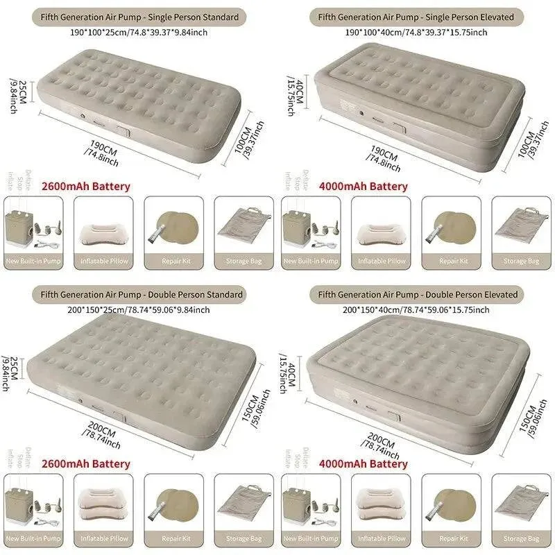 Interior Air Mattress Glamping Mats PVC Inflatable Sleeping Mattress Luxury 2 Person Camping Bed Mat Built-in Pump Thicken Mat