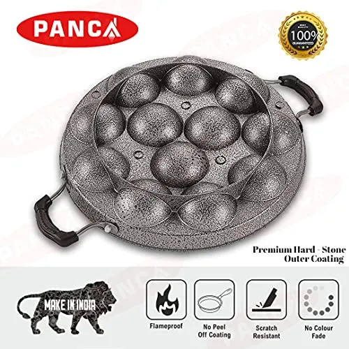 PANCA Appam Pan with Lid Appam Maker 12 Cavity Appam Chatty Appam Pan Aluminium, Appam Kadai Non Stick with Lid, Grey