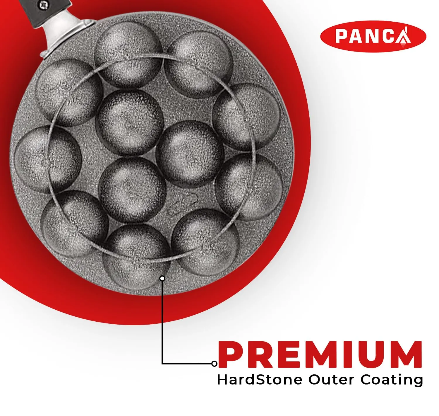 PANCA Non-Stick 12 Cavity Appam Patra Single Handle with Stainless Steel Lid, Aluminium Appam Maker, Panayirakal- Grey