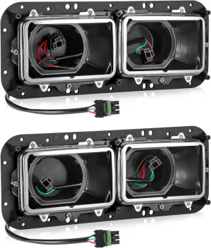 PARTSam Headlight Housing Base with H4 Plugs Wire Harnesses Stainless Steel Bezel Replacement for Kenworth T600 T800 W900, Peterbilt 379, Western Star 4900, Freightliner FLD Driver & Passenger Side